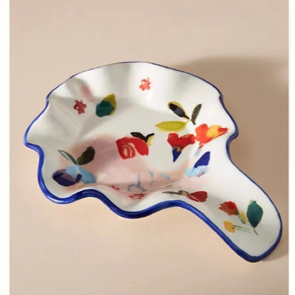 RARE Anthropologie Spoon Rest Handpainted Glazed Stoneware New In Box
